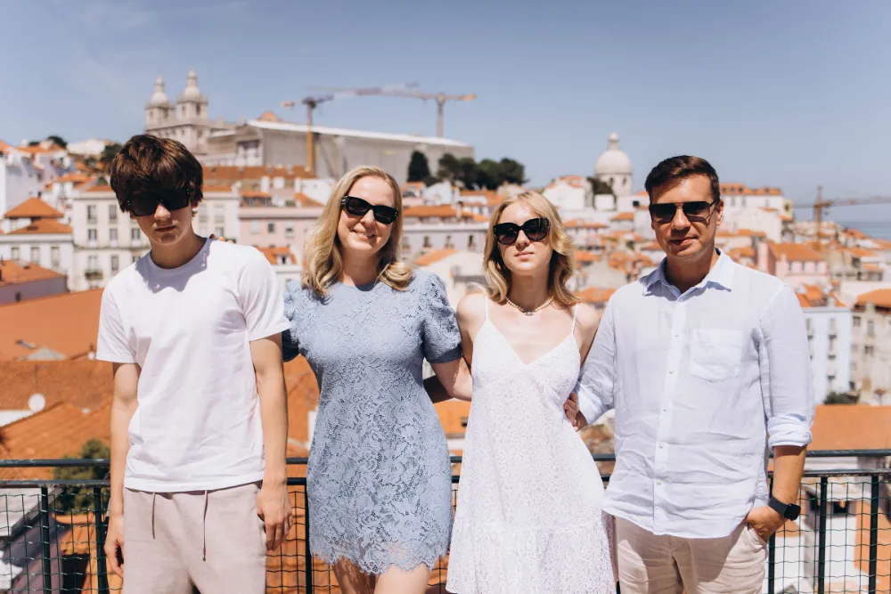 Family of four at an Alfama viewpoint